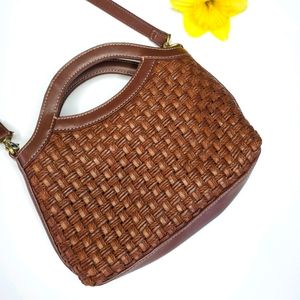 FOSSIL woven straw purse small brown crossbody bag